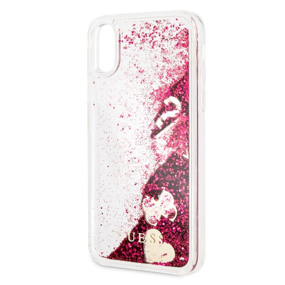 Guess Liquid Glitter Hearts Raspberry iPhone X/XS Tok