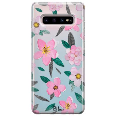 Rózsaszín Floral Samsung S10 Plus Tok