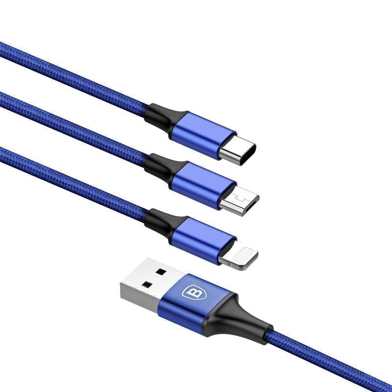 Baseus Rapid Series USB to Type-C and Lighting and MicroUSB 3-in-1 Kék 120 cm