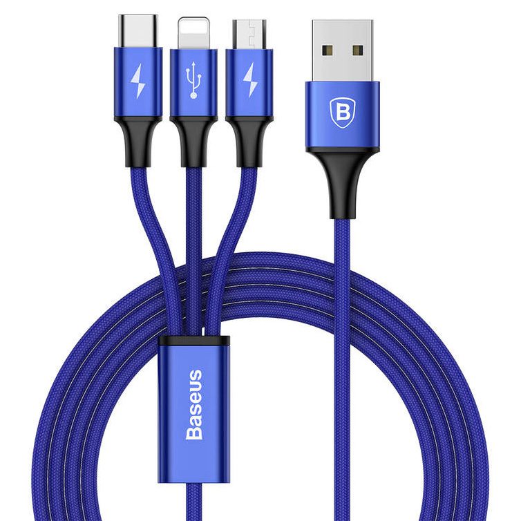 Baseus Rapid Series USB to Type-C and Lighting and MicroUSB 3-in-1 Kék 120 cm