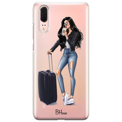 Woman Fekete Haired With Baggage Huawei P20 Tok
