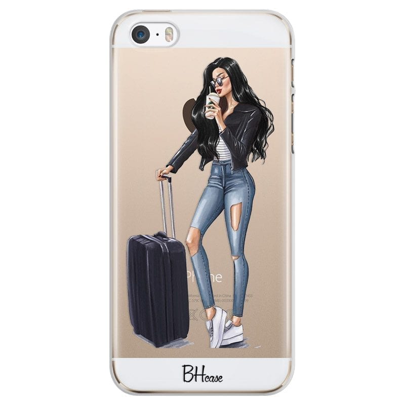 Woman Fekete Haired With Baggage iPhone SE/5S Tok