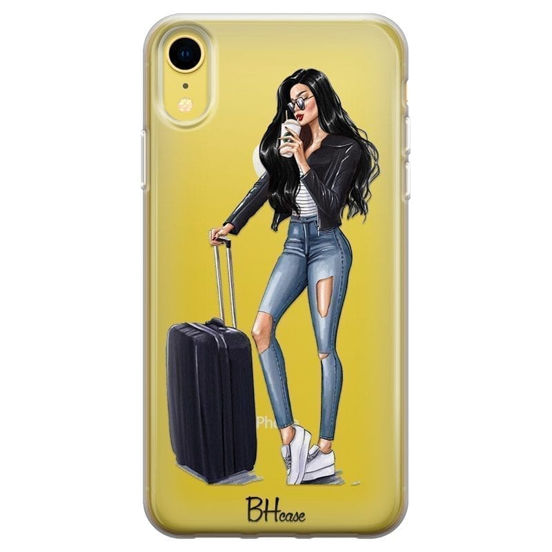 Woman Fekete Haired With Baggage iPhone XR Tok