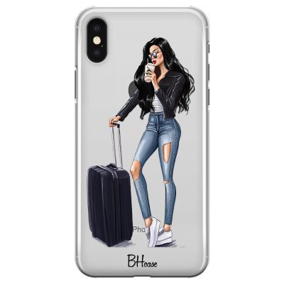 Woman Fekete Haired With Baggage iPhone XS Max Tok