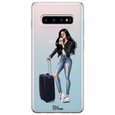 Woman Fekete Haired With Baggage Samsung S10 Plus Tok