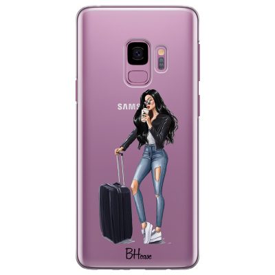 Woman Fekete Haired With Baggage Samsung S9 Tok