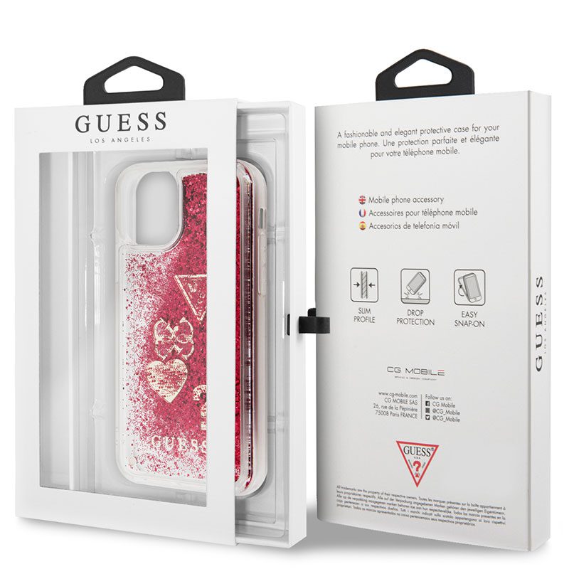 Guess Glitter Hearts Rapsberry iPhone 11 Pro Max Tok