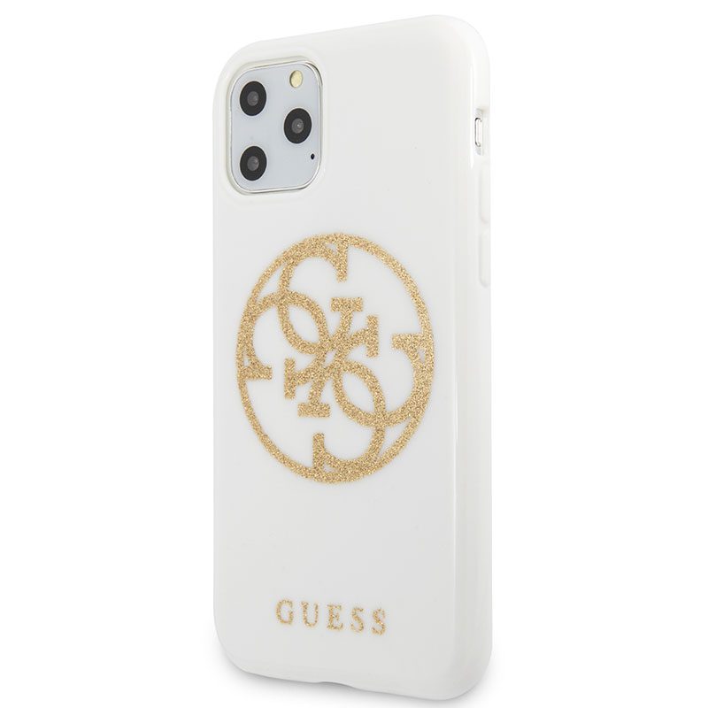 Guess 4G Glitter Circle Fehér Arany iPhone 11 Pro Max Tok