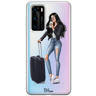 Woman Fekete Haired With Baggage Huawei P40 Tok