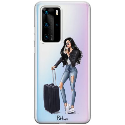 Woman Fekete Haired With Baggage Huawei P40 Pro Tok
