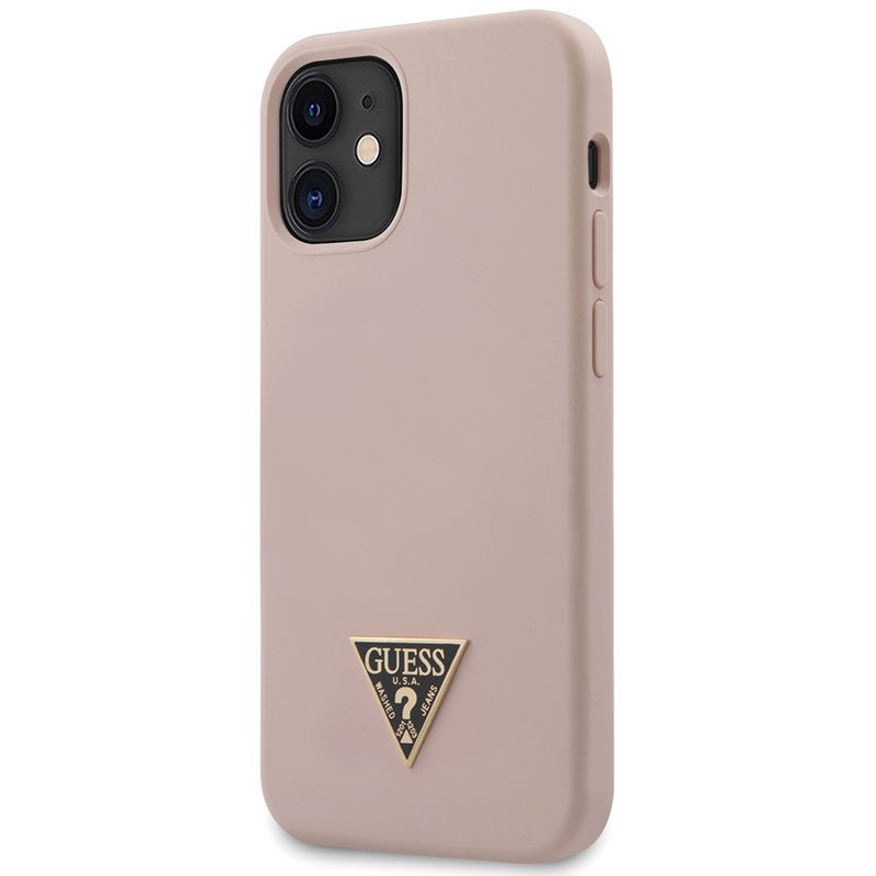 Guess Silicone Metal Triangle Light Rózsaszín iPhone 12 Mini Tok