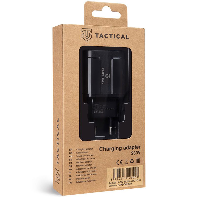 Tactical 3xUSB-A QC 3.0 3A Travel Charger Fekete