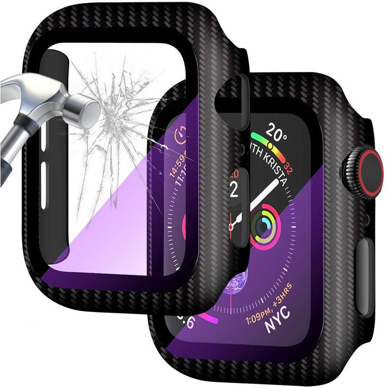 Üvegfóliás védőtok Apple Watch Carbon Purple