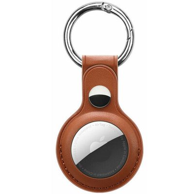Leather Key Ring Tok AirTag Brown