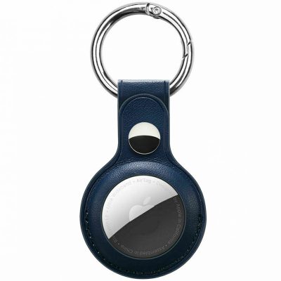 Leather Key Ring Tok AirTag Navy Blue