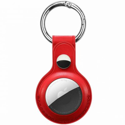 Leather Key Ring Tok AirTag Red