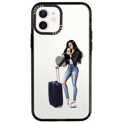 Woman Fekete Haired With Baggage iPhone 12/12 Pro Tok