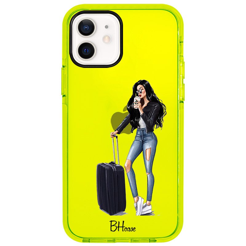 Woman Fekete Haired With Baggage iPhone 12/12 Pro Tok