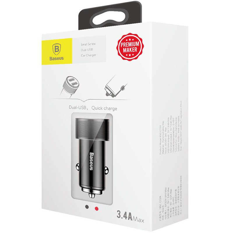 Baseus Car Charger Small Screw 3.4A Dual USB Fekete