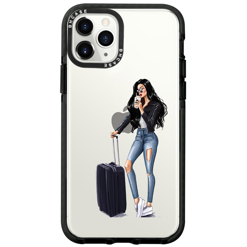 Woman Fekete Haired With Baggage iPhone 11 Pro Max Tok
