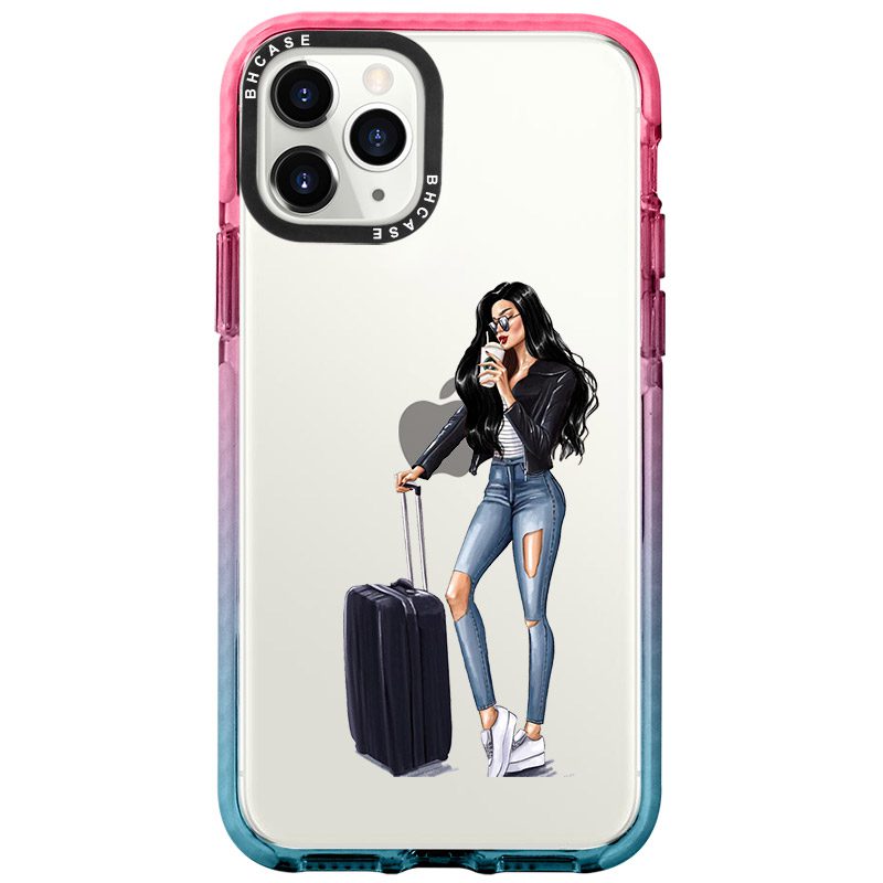 Woman Fekete Haired With Baggage iPhone 11 Pro Tok