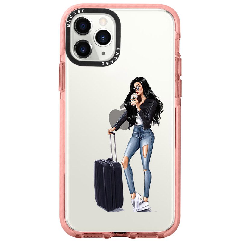 Woman Fekete Haired With Baggage iPhone 11 Pro Tok