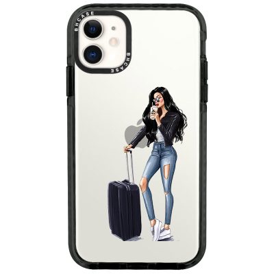 Woman Fekete Haired With Baggage iPhone 11 Tok