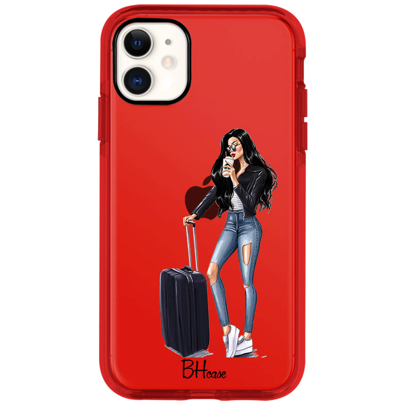 Woman Fekete Haired With Baggage iPhone 11 Tok