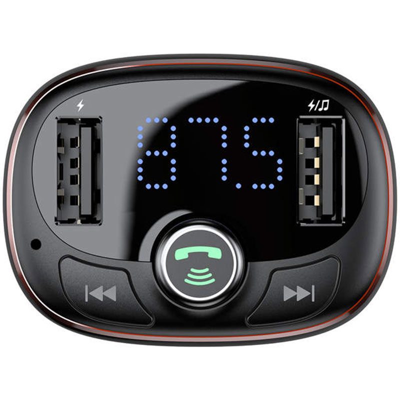 Baseus Car Charger Bluetooth Fm Transmitter T-Typed MP3 USB TF microSD 3.4A Dark Coffee