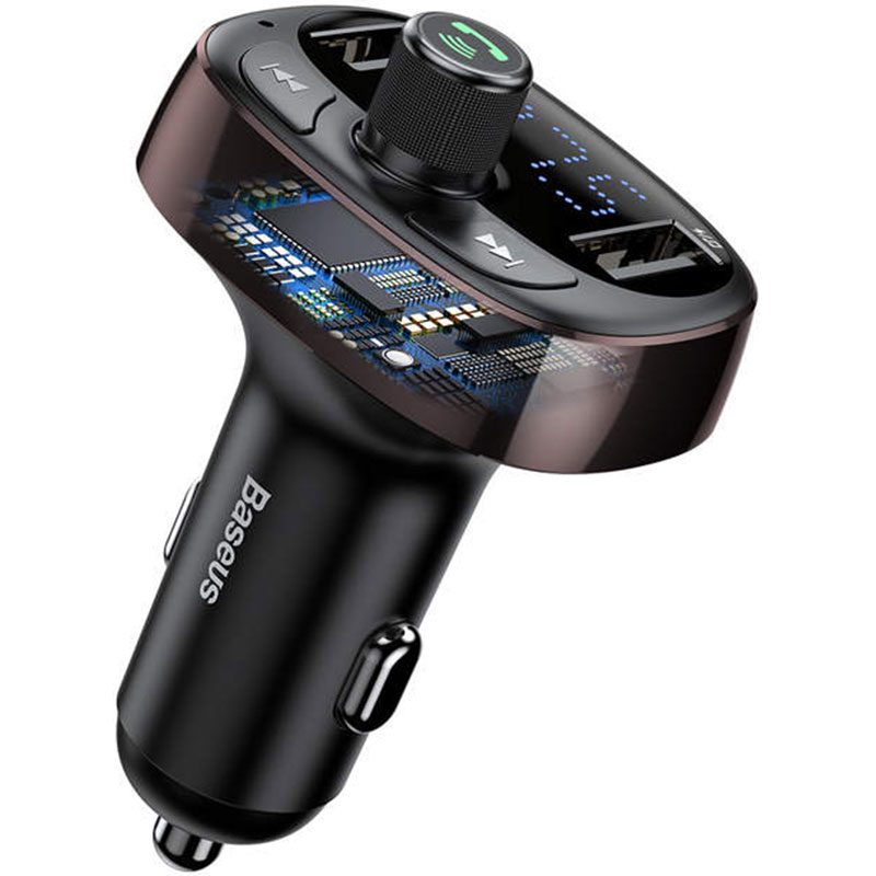 Baseus Car Charger Bluetooth Fm Transmitter T-Typed MP3 USB TF microSD 3.4A Dark Coffee