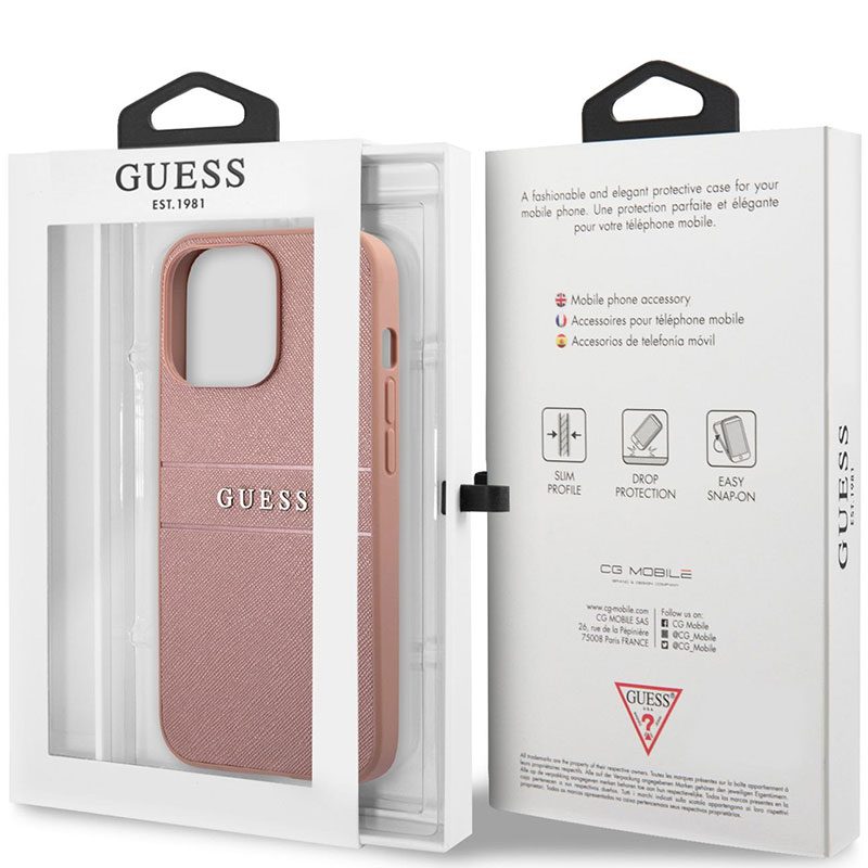 Guess PU Leather Saffiano Rózsaszín iPhone 13 Pro Max Tok