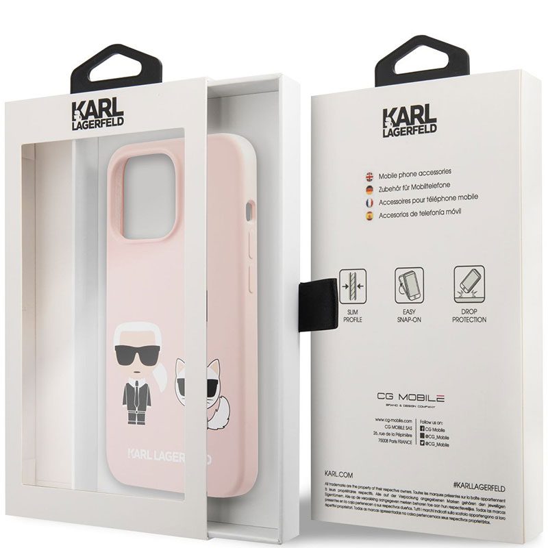 Karl Lagerfeld and Choupette Liquid Silicone Rózsaszín iPhone 13 Pro Tok