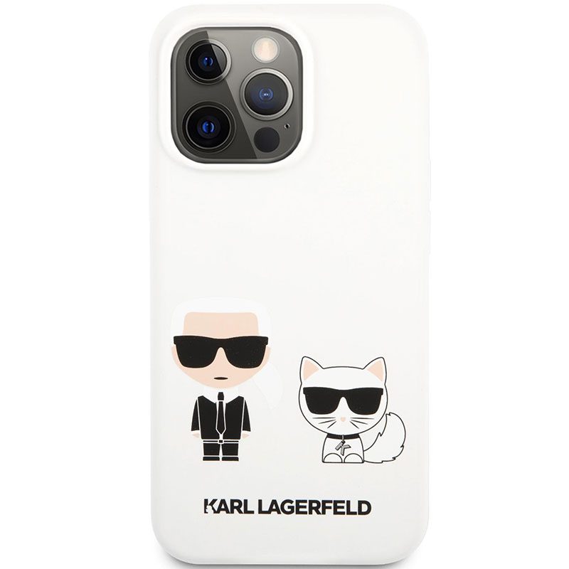 Karl Lagerfeld and Choupette Liquid Silicone Fehér iPhone 13 Pro Max Tok