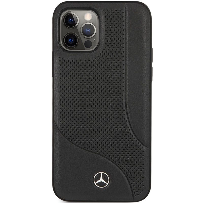 Mercedes Perforated Leather Fekete iPhone 12/12 Pro Tok
