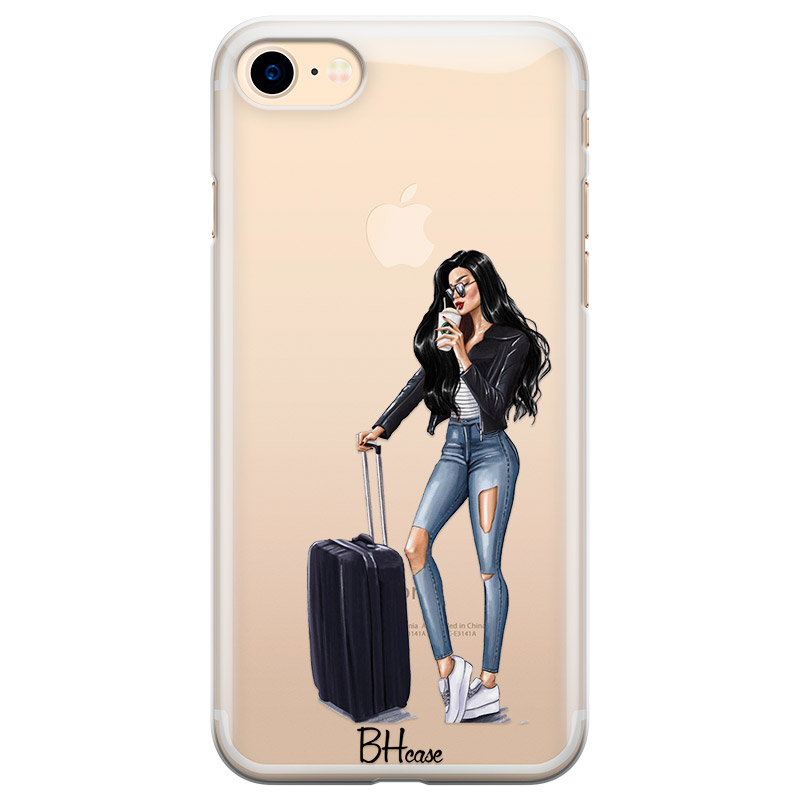 Woman Fekete Haired With Baggage iPhone 8/7/SE 2020/SE 2022 Tok