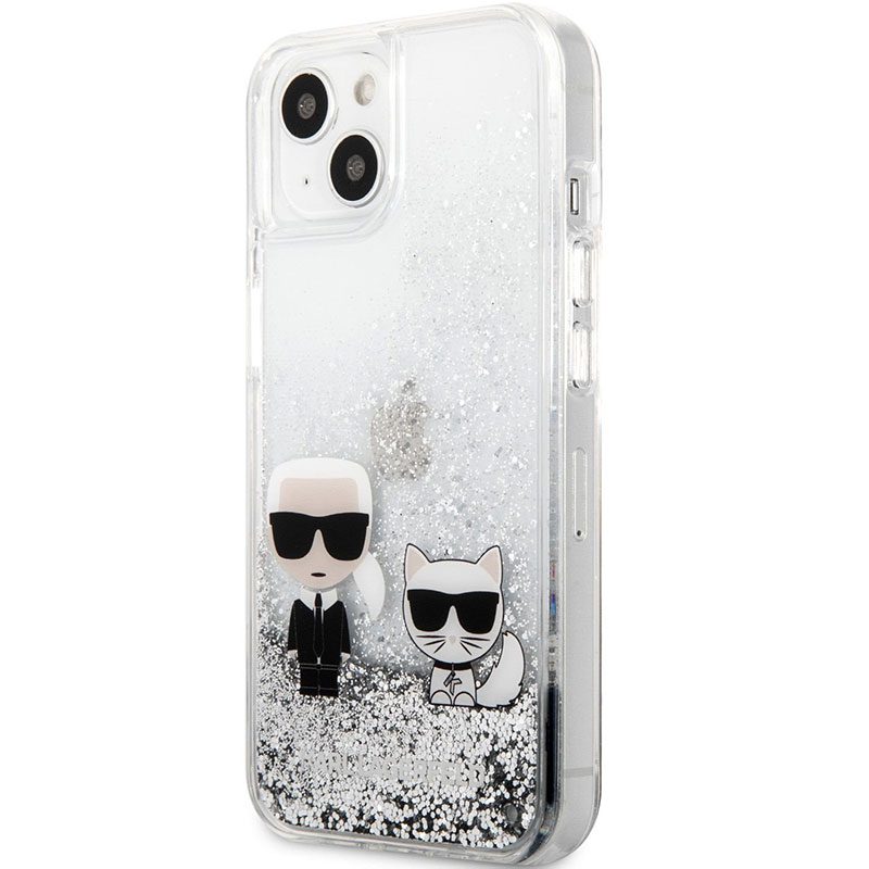 Karl Lagerfeld and Choupette Liquid Glitter Silver iPhone 13 Tok