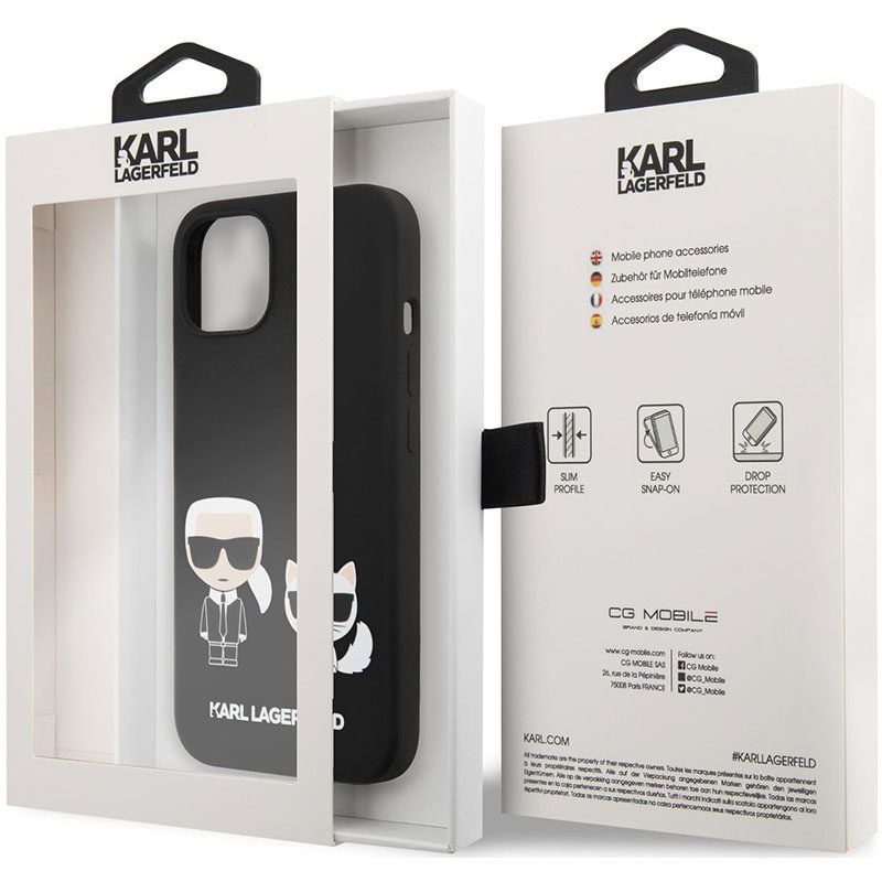 Karl Lagerfeld and Choupette Liquid Silicone Fekete iPhone 13 Tok