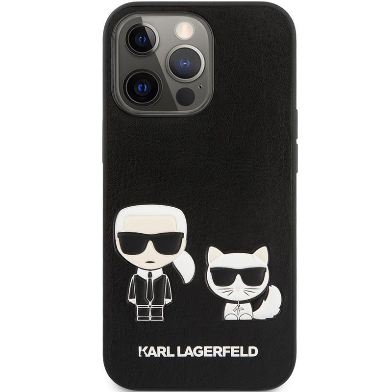 Karl Lagerfeld and Choupette PU Leather Fekete iPhone 13 Pro Max Tok