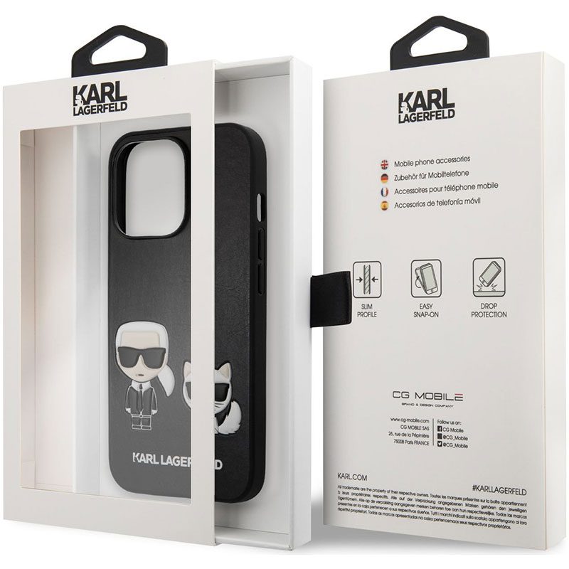 Karl Lagerfeld and Choupette PU Leather Fekete iPhone 13 Pro Max Tok
