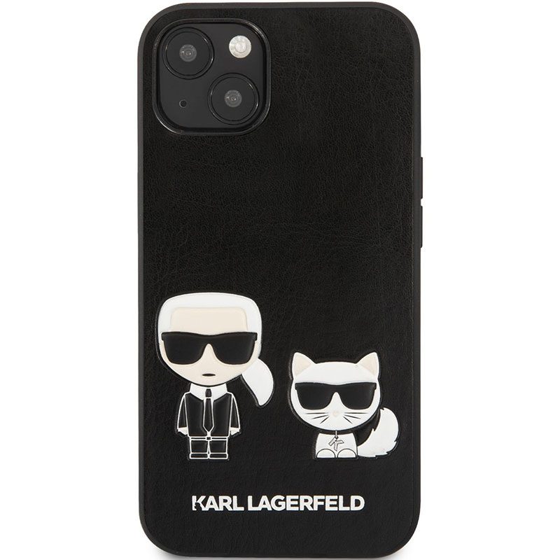 Karl Lagerfeld and Choupette PU Leather Fekete iPhone 13 Tok