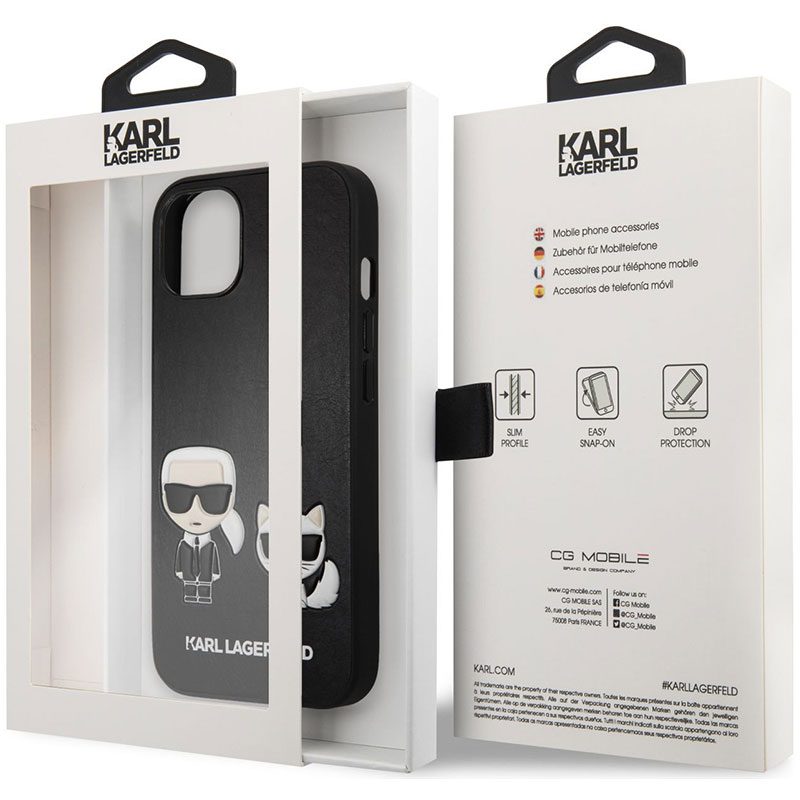 Karl Lagerfeld and Choupette PU Leather Fekete iPhone 13 Tok