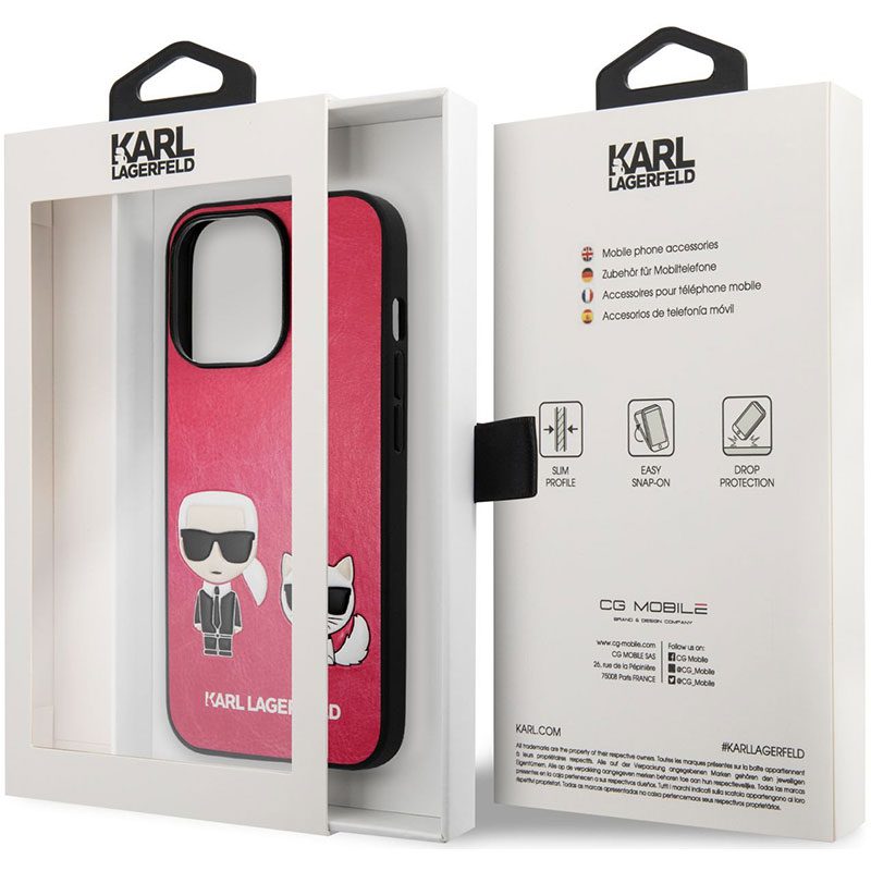 Karl Lagerfeld and Choupette PU Leather Fuchsia iPhone 13 Pro Max Tok