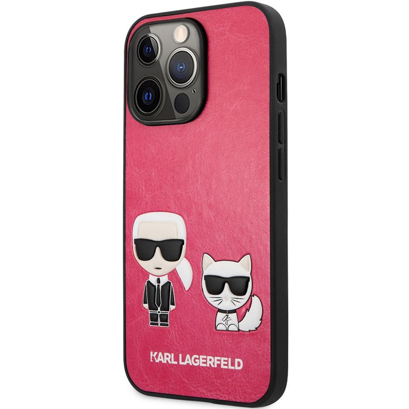 Karl Lagerfeld and Choupette PU Leather Fuchsia iPhone 13 Pro Max Tok
