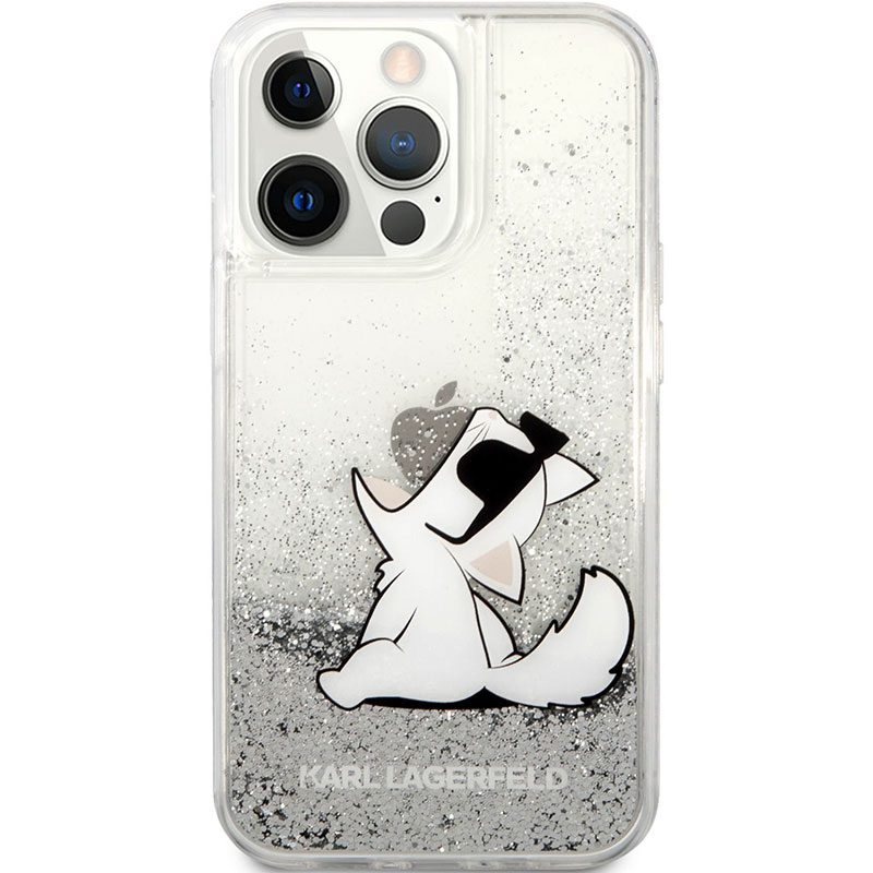 Karl Lagerfeld Liquid Glitter Choupette Eat Silver iPhone 13 Pro Max Tok