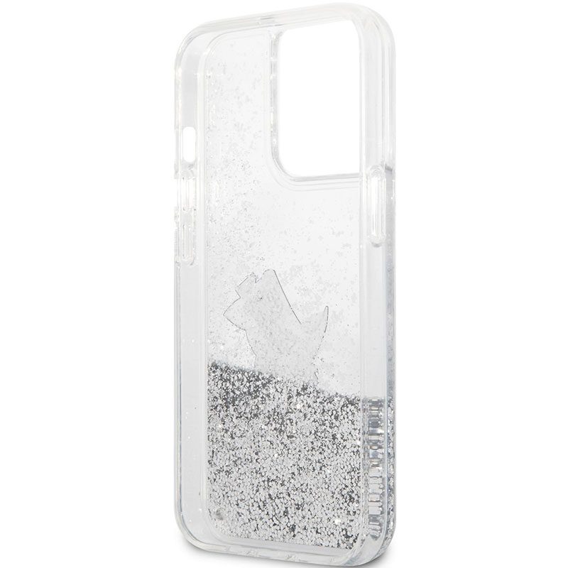 Karl Lagerfeld Liquid Glitter Choupette Eat Silver iPhone 13 Pro Max Tok