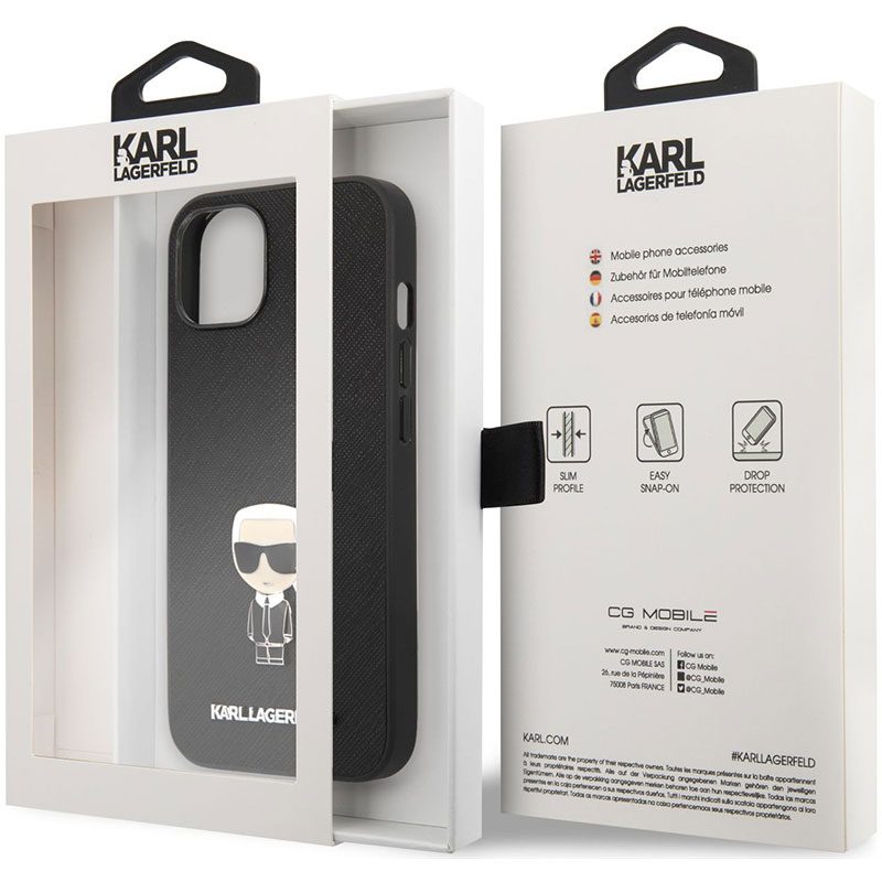 Karl Lagerfeld PU Saffiano Ikonik Fekete iPhone 13 Tok