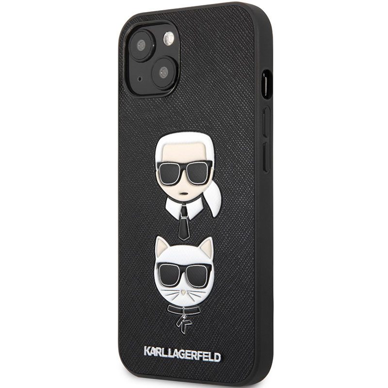 Karl Lagerfeld PU Saffiano Karl and Choupette Heads Fekete iPhone 13 Tok