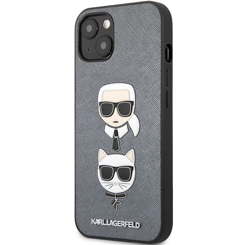 Karl Lagerfeld PU Saffiano Karl and Choupette Heads Silver iPhone 13 Tok