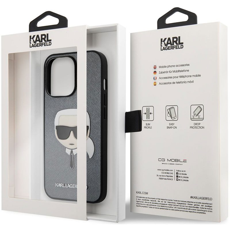 Karl Lagerfeld PU Saffiano Karl Head Silver iPhone 13 Pro Max Tok
