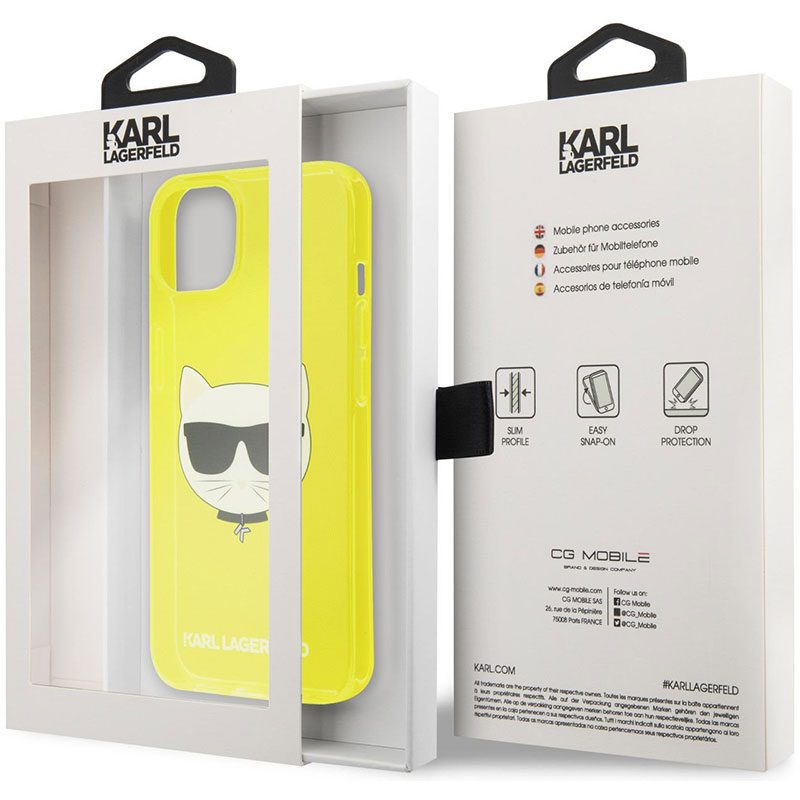 Karl Lagerfeld TPU Choupette Head Fluo Sárga iPhone 13 Tok
